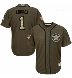 Mens Majestic Houston Astros 1 Carlos Correa Replica Green Salute to Service MLB Jersey