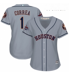 Womens Majestic Houston Astros 1 Carlos Correa Replica Grey Road 2017 World Series Champions Cool Base MLB Jersey