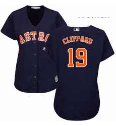 Womens Majestic Houston Astros 19 Tyler Clippard Authentic Navy Blue Alternate Cool Base MLB Jersey 