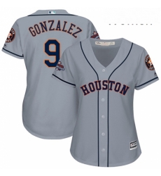 Womens Majestic Houston Astros 9 Marwin Gonzalez Replica Grey Road 2017 World Series Champions Cool Base MLB Jersey 