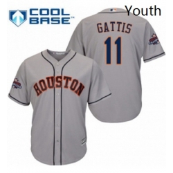 Youth Majestic Houston Astros 11 Evan Gattis Replica Grey Road 2017 World Series Champions Cool Base MLB Jersey