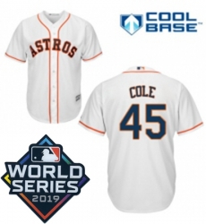 Youth Majestic Houston Astros 45 Gerrit Cole White Home Cool Base Sitched 2019 World Series Patch jersey