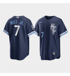 Men Kansas City Royals 7 Bobby Witt Jr  2022 Navy City Connect Cool Base Stitched Jerse