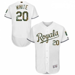 Mens Majestic Kansas City Royals 20 Frank White Authentic White 2016 Memorial Day Fashion Flex Base Jersey 