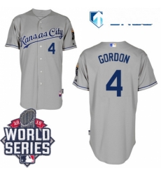 Mens Majestic Kansas City Royals 4 Alex Gordon Authentic Grey Road Cool Base 2015 World Series