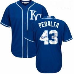 Mens Majestic Kansas City Royals 43 Wily Peralta Blue Authentic Blue Team Logo Fashion Cool Base MLB Jersey 