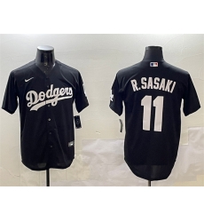 Men Los Angeles Dodgers 11 Roki Sasaki Black Cool Base Stitched Baseball Jersey 1