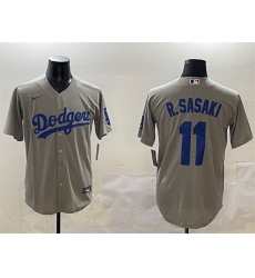 Men Los Angeles Dodgers 11 Roki Sasaki Grey Cool Base Stitched Baseball Jersey