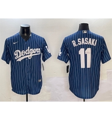 Men Los Angeles Dodgers 11 Roki Sasaki Navy Cool Base Stitched Baseball Jersey