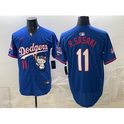Men Los Angeles Dodgers  11 Roki Sasaki Royal Hello Kitty Night 2025 World Series Champions Patch Stitched Baseball Jersey