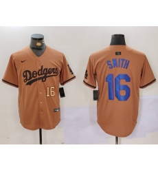 Men Los Angeles Dodgers 16 Will Smith Brown Cool Base Stitched Baseball Jersey 2