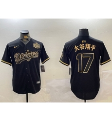 Men Los Angeles Dodgers 17 Shohei Ohtani Black Gold 2024 World Series Champions Cool Base Stitched Baseball Jersey