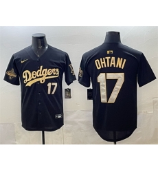 Men Los Angeles Dodgers 17  Shohei Ohtani Black Gold 2025 World Series Champions Patch Limited Stitched Baseball Jersey