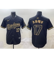 Men Los Angeles Dodgers 17  Shohei Ohtani Black Gold Limited Stitched Jersey
