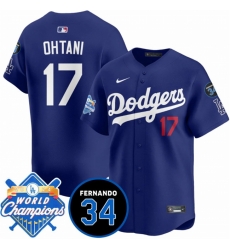 Men Los Angeles Dodgers 17 Shohei Ohtani Royal 2024 World Champions  26 Fernando Memorial Patch Vapor Premier Limited Stitched Baseball Jersey