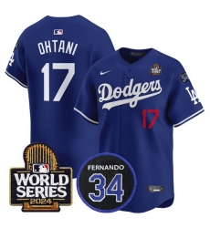 Men Los Angeles Dodgers 17 Shohei Ohtani Royal 2024 World Series With Fernando Memorial Patch Limited Stitched Baseball Jersey