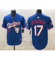 Men Los Angeles Dodgers  17 Shohei Ohtani Royal Hello Kitty Night 2025 World Series Champions Patch Stitched Baseball Jersey II