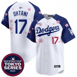 Men Los Angeles Dodgers 17 Shohei Ohtani White Royal 2025 Tokyo Series Limited Stitched Baseball Jersey