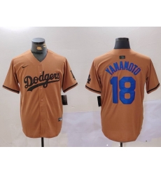 Men Los Angeles Dodgers 18 Yoshinobu Yamamoto Brown Cool Base Stitched Baseball Jersey 2