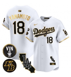 Men Los Angeles Dodgers 18 Yoshinobu Yamamoto White Gold 2025 Vin 26 Kobe Patch Vapor Limited V2 Stitched Baseball Jersey Men Los Angeles Dodgers 18 Yoshinobu Yamamoto White Gold 2025 Vin 26 Kobe Patch Vapor Limited V2 Stitched Baseball Jersey