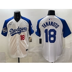 Men Los Angeles Dodgers 18 Yoshinobu Yamamoto White Royal 2025 World Series Champions Patch Limited Stitched Baseball Jersey