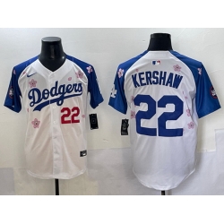 Men Los Angeles Dodgers 22 Clayton Kershaw White Royal 2025 Tokyo Series Limited Stitched Baseball Jersey