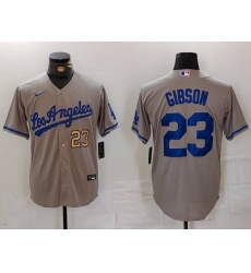 Men Los Angeles Dodgers 23 Kirk Gibson Grey Cool Base Stitched Baseball Jersey 3