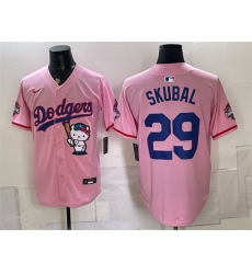 Men Los Angeles Dodgers  29 Tarik Skubal Pink Hello Kitty Night 2025 World Series Champions Patch Stitched Baseball Jersey