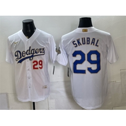 Men Los Angeles Dodgers  29 Tarik Skubal White 2026 Gold Collection Stadium Stitched Baseball Jersey