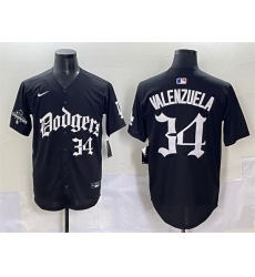 Men Los Angeles Dodgers 34 Fernando Valenzuela Black 2025 LA Gothic Style With 2024 World Series Champions Patch Vapor Premier Limited Stitched Baseball Je