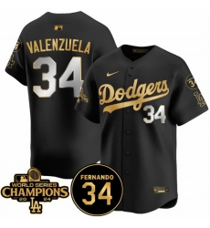 Men Los Angeles Dodgers 34 Fernando Valenzuela Black Gold 2024 World Series Champions  26 Fernando Memorial Patch Vapor Premier Limited Stitched Baseball J