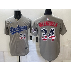 Men Los Angeles Dodgers  34 Fernando Valenzuela Gray USA 250 Fourth of July Stitched Baseball Jersey