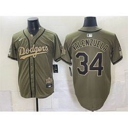 Men Los Angeles Dodgers  34 Fernando Valenzuela Olive 2026 Armed Forces Day Stitched Baseball Jersey