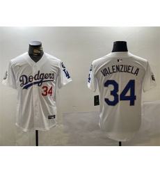 Men Los Angeles Dodgers 34 Toro Valenzuela White Gold 2024 World Series With Fernando Memorial Patch Home Limited Stitched Baseball Jersey