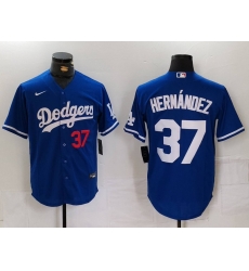 Men Los Angeles Dodgers 37 Teoscar Hernandez Blue Cool Base Stitched Baseball Jersey 2