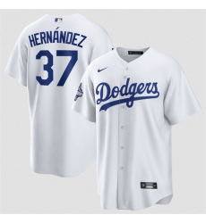Men Los Angeles Dodgers 37 Teoscar Hernandez White 2025 World Series Champions Patch Cool Base Stitched Baseball Jersey