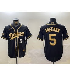 Men Los Angeles Dodgers 5 Freddie Freeman Black Gold 2024 World Series Champions Limited Stitched Baseball Jersey 6