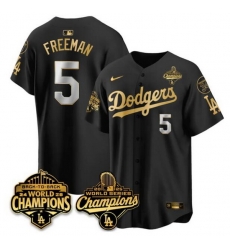 Men Los Angeles Dodgers 5 Freddie Freeman Black Gold 2025 World Series Champions Back to Back With No 34 Patch Limited Stitched Baseball Jersey Men Los Angeles Dodgers 5 Freddie Freeman Black Gold 2025 World Series Champions Back to Back With No 34 Patch Limited Stitched Baseball Jersey