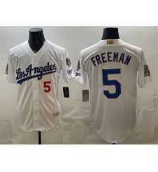 Men Los Angeles Dodgers  5 Freddie Freeman White 2026 Gold Collection 9x   B2B Champs Patch Stitched Baseball Jersey