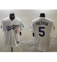 Men Los Angeles Dodgers 5 Freddie Freeman White Gold 2024 World Series Home Limited Stitched Baseball Jersey