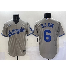 Men Los Angeles Dodgers 6 H S Kim Grey Cool Base Stitched Baseball Jersey Men Los Angeles Dodgers 6 H S Kim Grey Cool Base Stitched Baseball Jersey