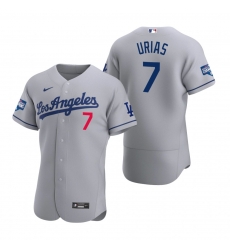 Men Los Angeles Dodgers 7 Julio Urias Gray 2020 World Series Champions Road Flex Base Jersey