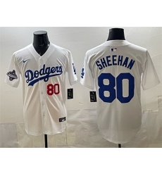 Men Los Angeles Dodgers 80 Emmet Sheehan White 2025 World Series Champions Patch Limited Stitched Baseball Jersey