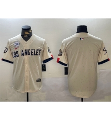 Men Los Angeles Dodgers Blank Cream 2024 World Series With No  34 Patch Limited Stitched Baseball Jersey