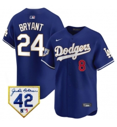 Men Los Angeles Dodgers Front 8 Back 24 Kobe Bryant Royal With Jackie Robinson Patch Limited Stitched Baseball Jersey