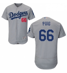 Mens Majestic Los Angeles Dodgers 66 Yasiel Puig Gray Alternate Road Flexbase Authentic Collection MLB Jersey