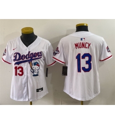 Women Los Angeles Dodgers  13 Max Muncy White Hello Kitty Night 2025 World Series Champions Patch Stitched Baseball Jersey