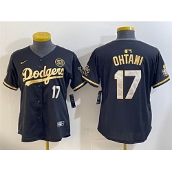 Women Los Angeles Dodgers 17 Shohei Ohtani Black G  1old 2024 World Series With Fernando Memorial Patch Limited Stitched Baseball Jersey 