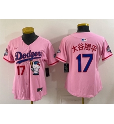 Women Los Angeles Dodgers  17 Shohei Ohtani Pink Hello Kitty Night 2025 World Series Champions Patch Stitched Baseball Jersey