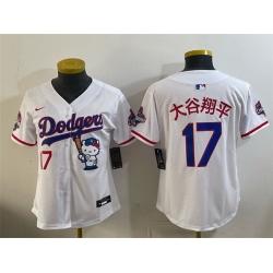 Women Los Angeles Dodgers  17 Shohei Ohtani White Hello Kitty Night 2025 World Series Champions Patch Stitched Baseball Jersey